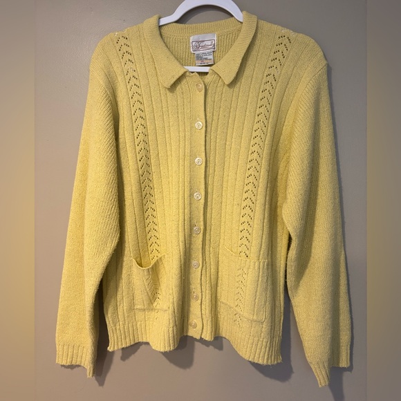 Vintage Sweaters - golden yellow vintage 90s 80s preppy button up grandmacore cardigan